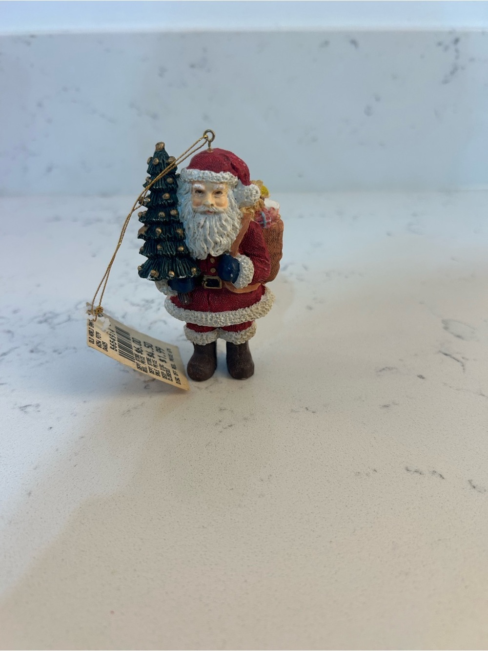 Red Santa Ornament with Tree and Sack - Festive Holiday Accent